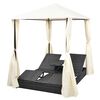 vidaXL Chaise longue double avec rideaux R&eacute;sine tress&eacute;e Noir
