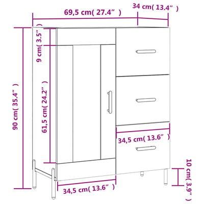 vidaXL Buffet gris béton 69,5x34x90 cm bois d'ingénierie