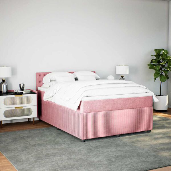 vidaXL Sommier &agrave; lattes de lit avec matelas Rose 140x190 cm Velours