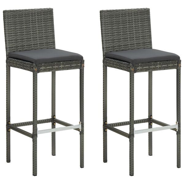 vidaXL Tabourets de bar de jardin et coussins lot de 2 r&eacute;sine tress&eacute;e