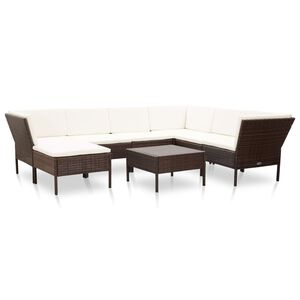 vidaXL Salon de jardin 8 pcs avec coussins r&eacute;sine tress&eacute;e marron
