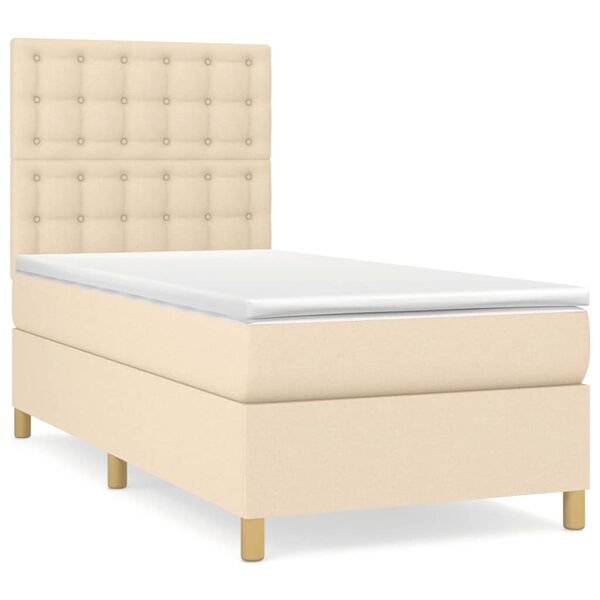 vidaXL Sommier &agrave; lattes de lit et matelas Cr&egrave;me 90x190 cm Tissu