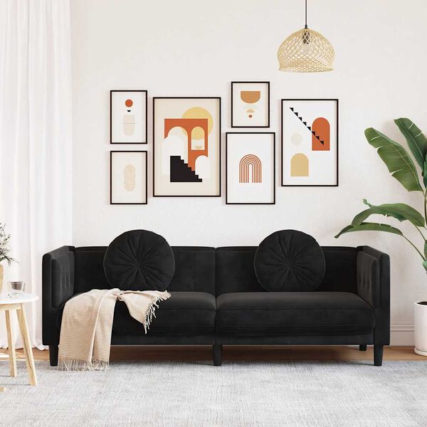 vidaXL Canap&eacute; avec coussins 3 places noir velours