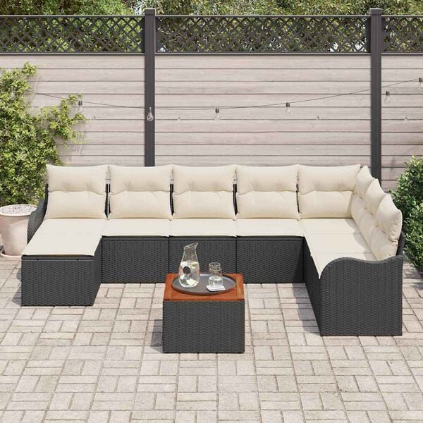 vidaXL Ensemble de canapé de jardin avec coussin 9 pcs Noir polyrotin