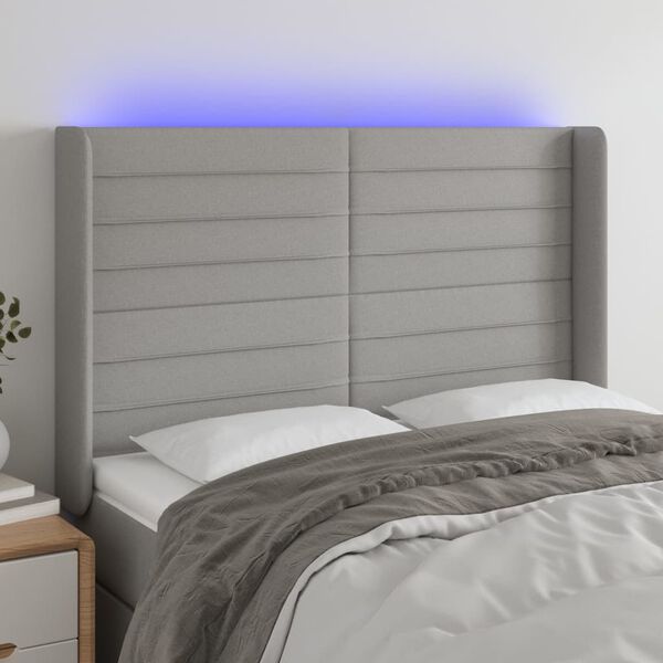 vidaXL T&ecirc;te de lit &agrave; LED Gris clair 147x16x118/128 cm Tissu