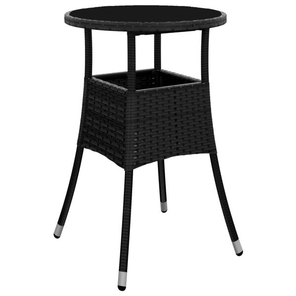 vidaXL Ensemble à manger de jardin et coussins 3 pcs noir rotin verre