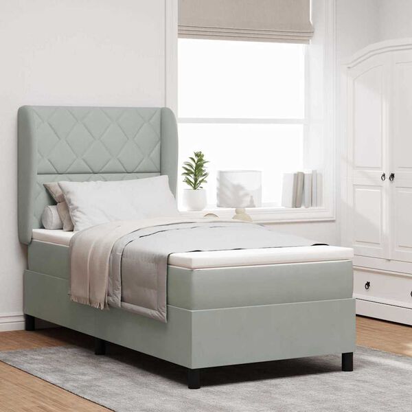 vidaXL Lit &agrave; ressorts avec matelas Gris clair 190 x 90 cm Polyester