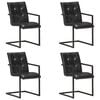 vidaXL Chaises &agrave; manger cantilever lot de 4 noir cuir v&eacute;ritable