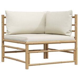 vidaXL Canap&eacute; d'angle de jardin avec coussins blanc cr&egrave;me Bambou