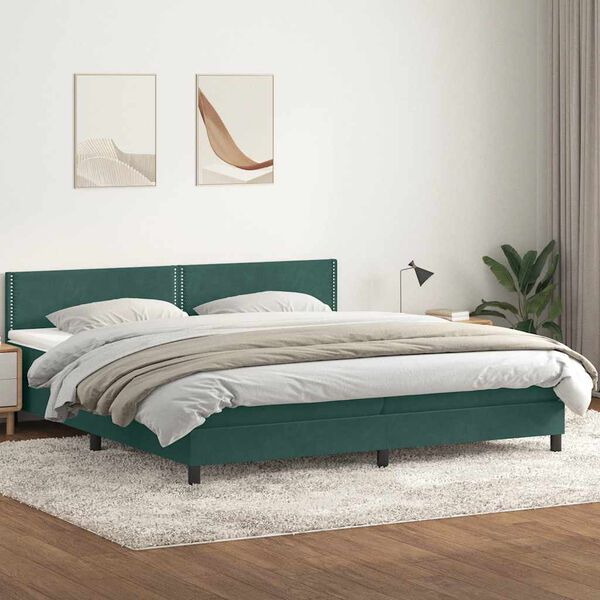vidaXL Sommier &agrave; lattes de lit et matelas vert fonc&eacute; 200x210cm velours