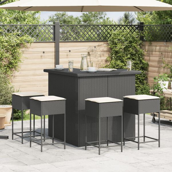 vidaXL Ensemble de bar de jardin 5 pcs avec coussins noir poly rotin