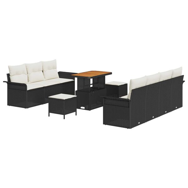 vidaXL Ensemble de canap&eacute; de jardin avec coussin 10 pcs Noir et Cr&egrave;me