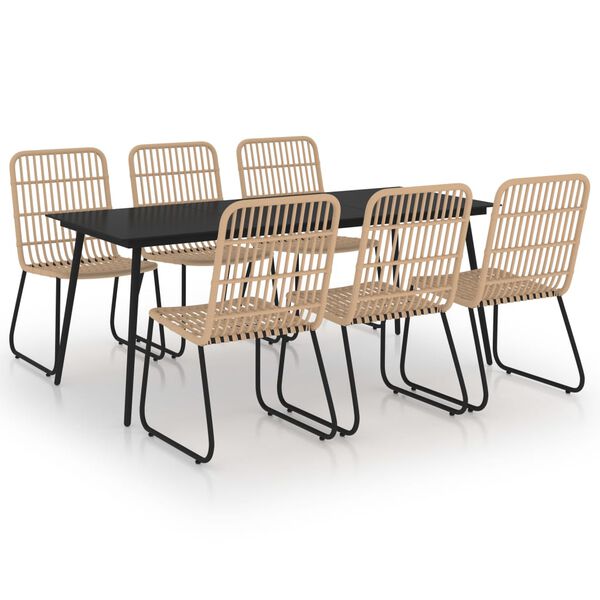 vidaXL Ensemble &agrave; manger d'ext&eacute;rieur 7 pcs r&eacute;sine tress&eacute;e et verre