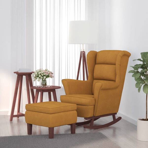 vidaXL Fauteuil &agrave; bascule &agrave; oreilles en velours marron bois massif