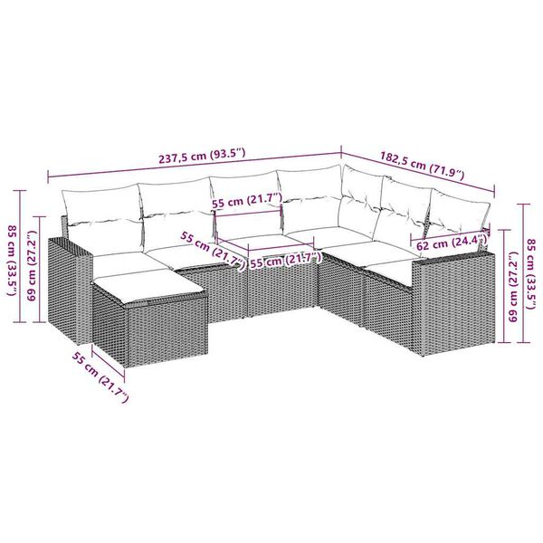 vidaXL Salon de jardin avec coussins 7 pcs marron r&eacute;sine tress&eacute;e