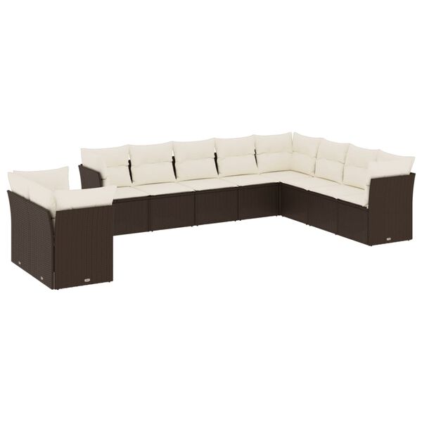 vidaXL Salon de jardin 10 pcs avec coussins marron r&eacute;sine tress&eacute;e