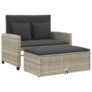vidaXL Canap&eacute; de jardin 2 places et coussins gris clair r&eacute;sine tress&eacute;e