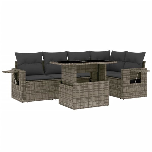 vidaXL Salon de jardin 6 pcs avec coussins gris r&eacute;sine tress&eacute;e