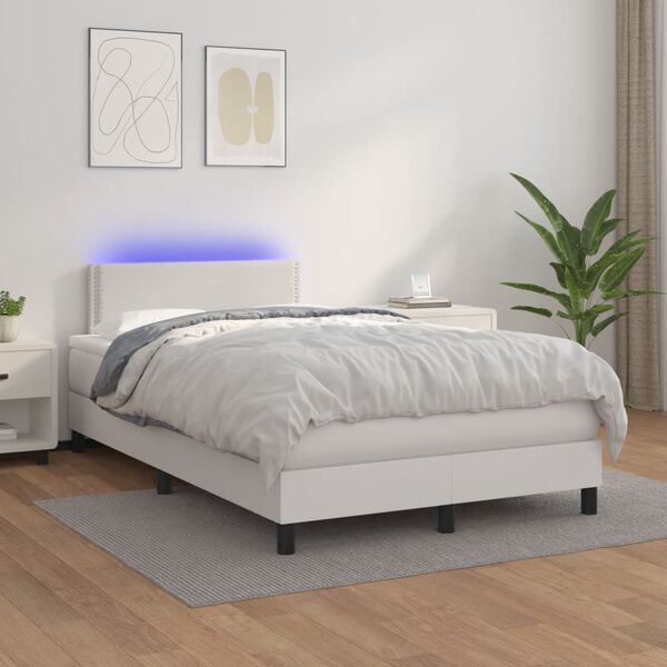 vidaXL Sommier à lattes de lit avec matelas et LED Blanc 120x200 cm