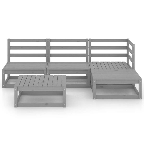 vidaXL Salon de jardin 5 pcs Gris Bois de pin massif
