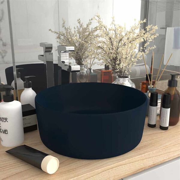 vidaXL Lavabo rond de luxe Bleu fonc&eacute; mat 40x15 cm C&eacute;ramique