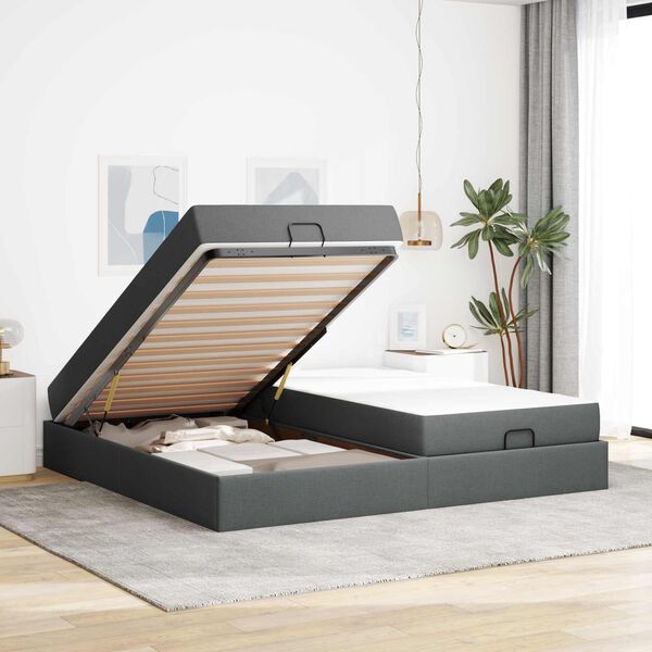 vidaXL Cadre de lit avec matelas avec matelas 2 pcs Gris Fonc&eacute; tissu
