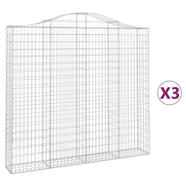 vidaXL Paniers &agrave; gabions arqu&eacute;s 3 pcs 200x30x180/200 cm Fer galvanis&eacute;