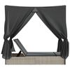 vidaXL Chaise longue double avec toit et rideaux gris clair poly rotin