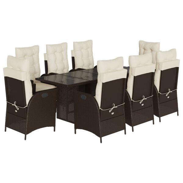 vidaXL Ensemble &agrave; manger de jardin et coussins 9 pcs marron poly rotin