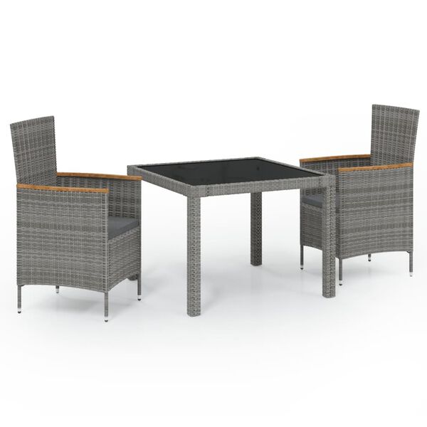 vidaXL Ensemble &agrave; manger d'ext&eacute;rieur 3 pcs et coussins R&eacute;sine tress&eacute;e