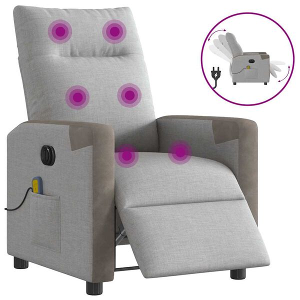 vidaXL Fauteuil de massage inclinable &eacute;lectrique gris nuage tissu
