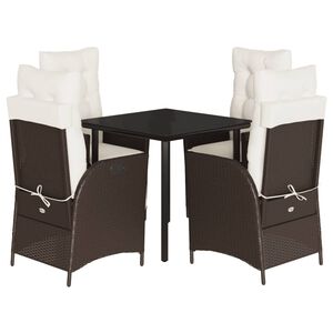 vidaXL Ensemble &agrave; manger de jardin 5 pcs et coussins marron poly rotin