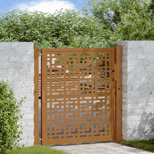 vidaXL Portail de jardin 100x100 cm en acier patin&eacute; avec croix