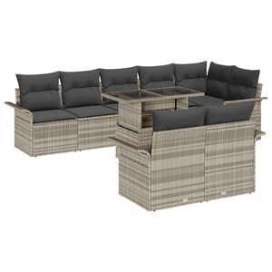 vidaXL Ensemble de canap&eacute; de jardin 9 pc Gris clair Poly rotin