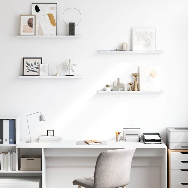 vidaXL &Eacute;tag&egrave;re Murale avec &eacute;tag&egrave;re 4 pcs Marbre blanc 80 x 9 x 3 cm