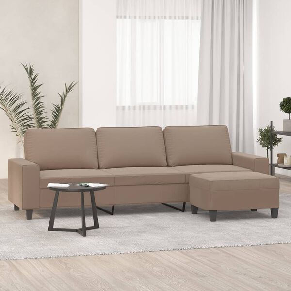 vidaXL Canap&eacute; 3 places repose-pieds Taupe 210 cm Tissu microfibre