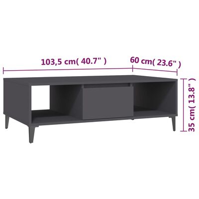 vidaXL Table basse gris 103,5x60x35 cm bois d'ingénierie