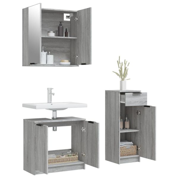 vidaXL Ensemble d'armoires de salle de bain 3 pcs sonoma gris