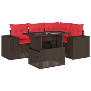 vidaXL Ensemble de canap&eacute; de jardin 5 pcs avec coussins marron r&eacute;sine tress&eacute;e