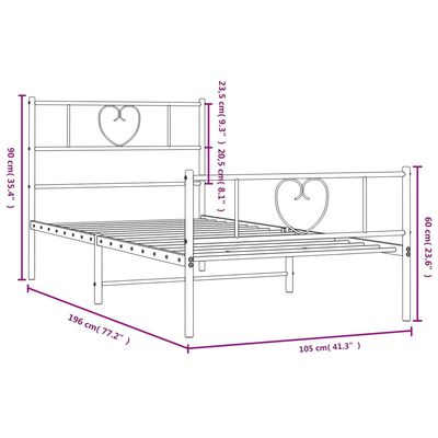 vidaXL Cadre de lit métal sans matelas avec pied de lit noir 100x190cm