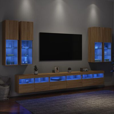 vidaXL Ensemble de meubles TV muraux 7pcs et lumières LED chêne sonoma