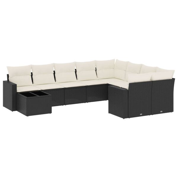 vidaXL Salon de jardin 10 pcs avec coussins noir r&eacute;sine tress&eacute;e