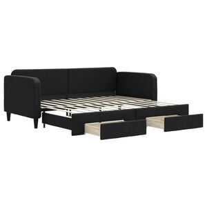 vidaXL Lit de jour avec gigogne et tiroirs sans matelas noir 90x200 cm