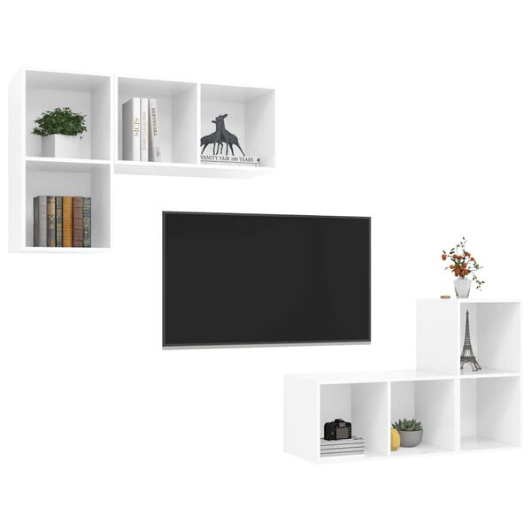 vidaXL Meubles TV muraux 4 pcs Blanc brillant Bois d'ing&eacute;nierie