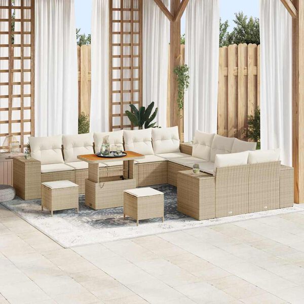 vidaXL Ensemble de canap&eacute; de jardin 13 pcs Beige et cr&egrave;me polyrotin