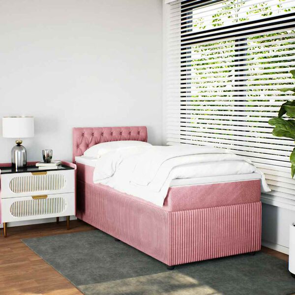 vidaXL Sommier &agrave; lattes de lit avec matelas Rose 90x190 cm Velours