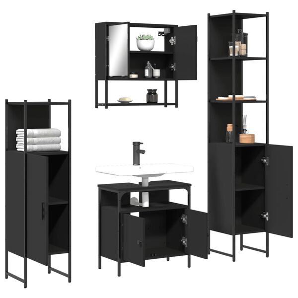 vidaXL Ensemble de meubles salle de bain 4 pcs noir bois d'ing&eacute;nierie