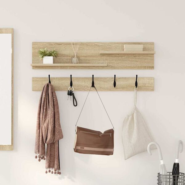 vidaXL Porte-manteau mural avec &eacute;tag&egrave;re Ch&ecirc;ne Sonoma 90 x 15 x 36 cm