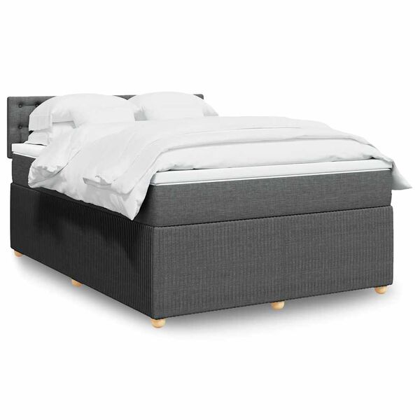 vidaXL Sommier &agrave; lattes de lit avec matelas Gris fonc&eacute; 140x190cm Tissu