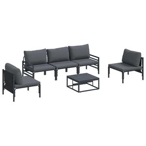 vidaXL Ensemble de canap&eacute; de jardin avec coussin 6 pcs Noir Acier